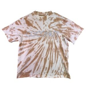 Post Surf Shirt Men's Small Pink Tan Coconut Embroidered Tie‎ Dye Beach Surfwear